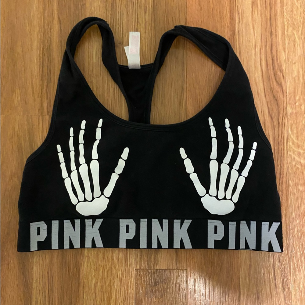 VS Pink Skeleton Hands Sportsbra